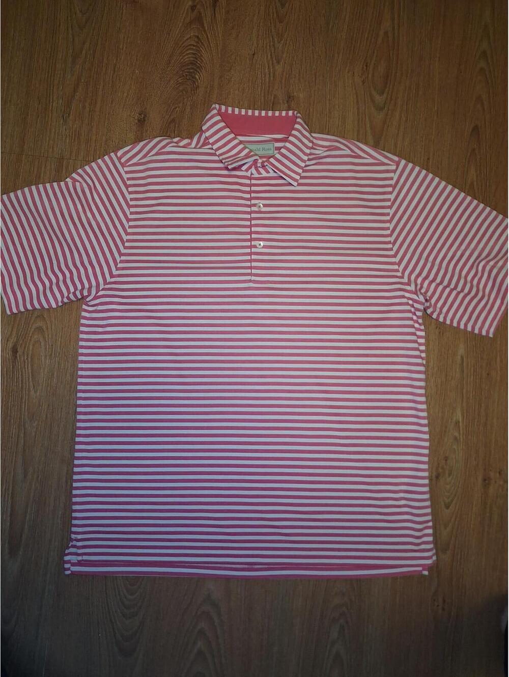 Donald Ross Golf Polo Shirt Mens Large Pink White Striped